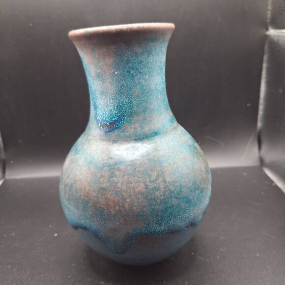 Handcrafted Blue & Pink Drip Glazed Ceramic Vase Signed - Picture 3 of 6